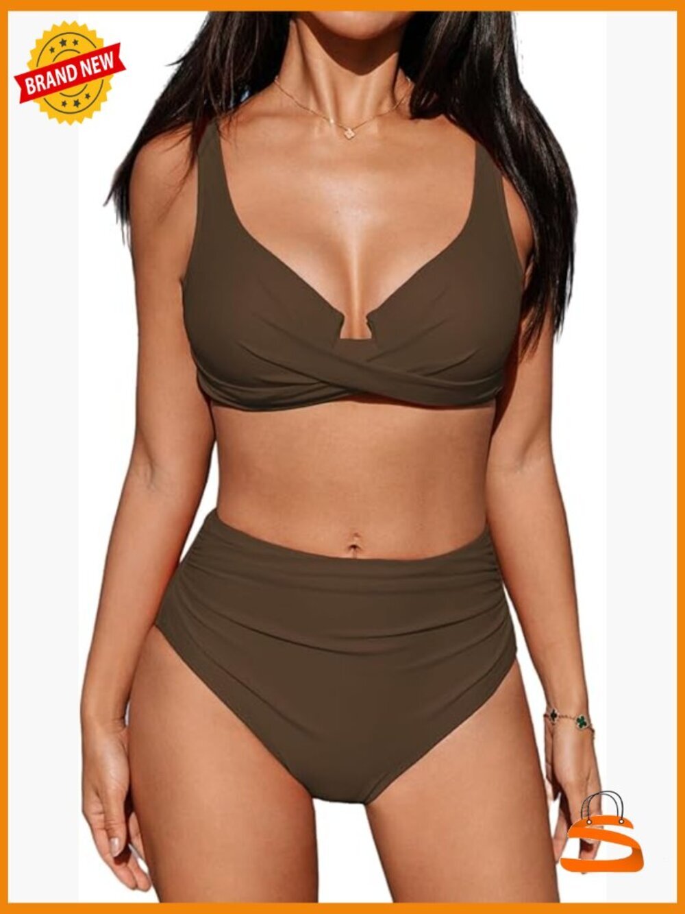 High Waisted Bikini Set Underwire Adjustable Straps Twisted Hook Full Coverage